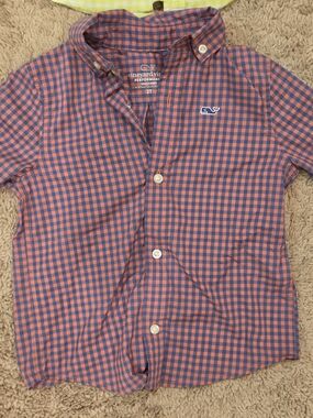 Vineyard Vines Boys' Coral & Navy Gingham Button-Down Shirt